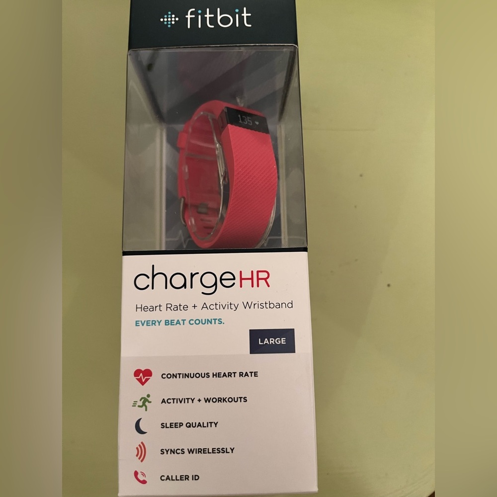 NIB Fitbit ChargeHR unopened pink heart rate and activity wristband, size large